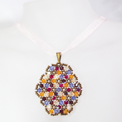 Pendant 65cm - Malvina Oval-Salmon Organza - Pendant 65cm - Laiton bronze